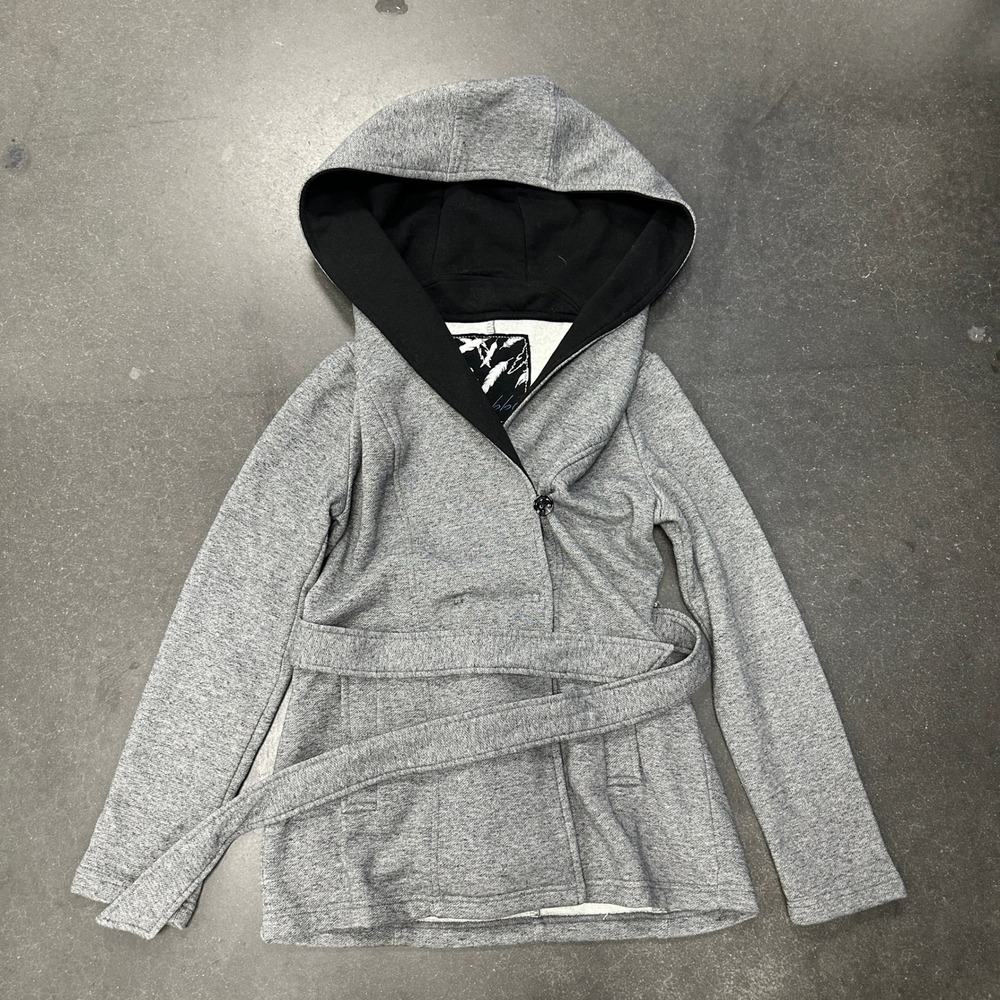 Sebby Grey Tweed Hooded Wrap Jacket Belted Jersey Knit Coat Womens Small